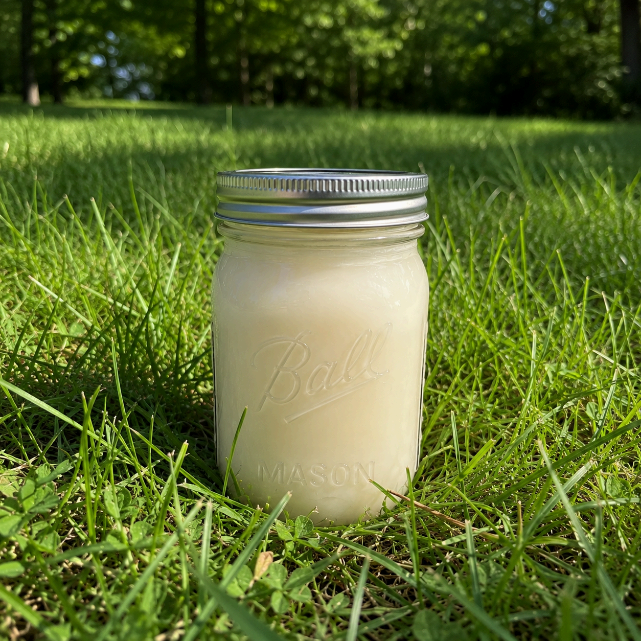 Cooking Tallow 16 oz in a clear glass mason jar