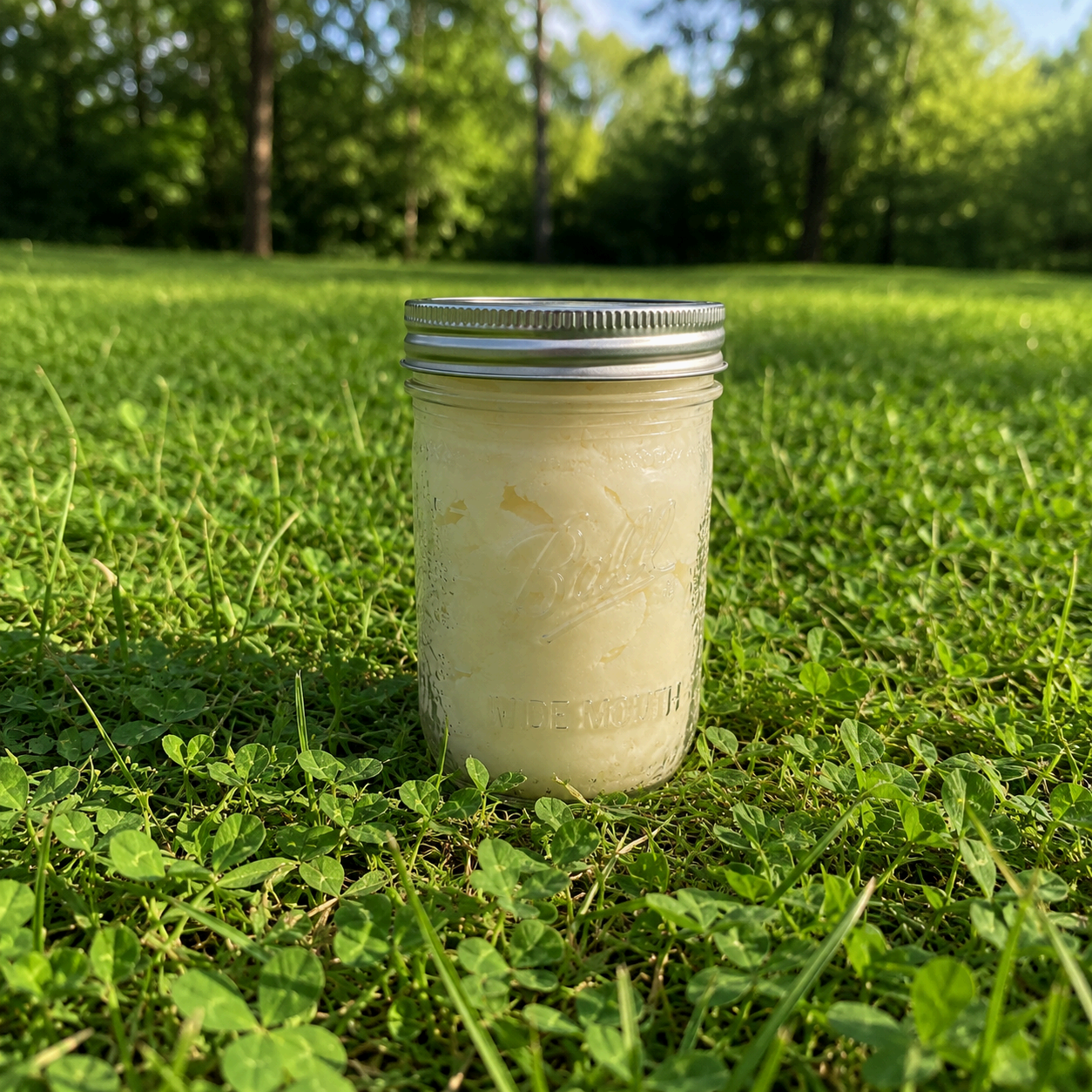 100% Whipped Tallow 8 oz in a clear glass mason jar